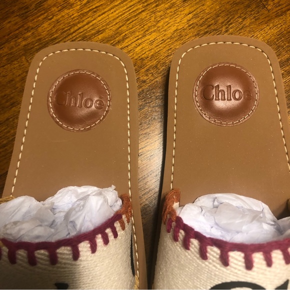 NIB $495 CHLOE Woody Logo Multicolored Stitch Sandals in size 36! - Picture 8 of 16